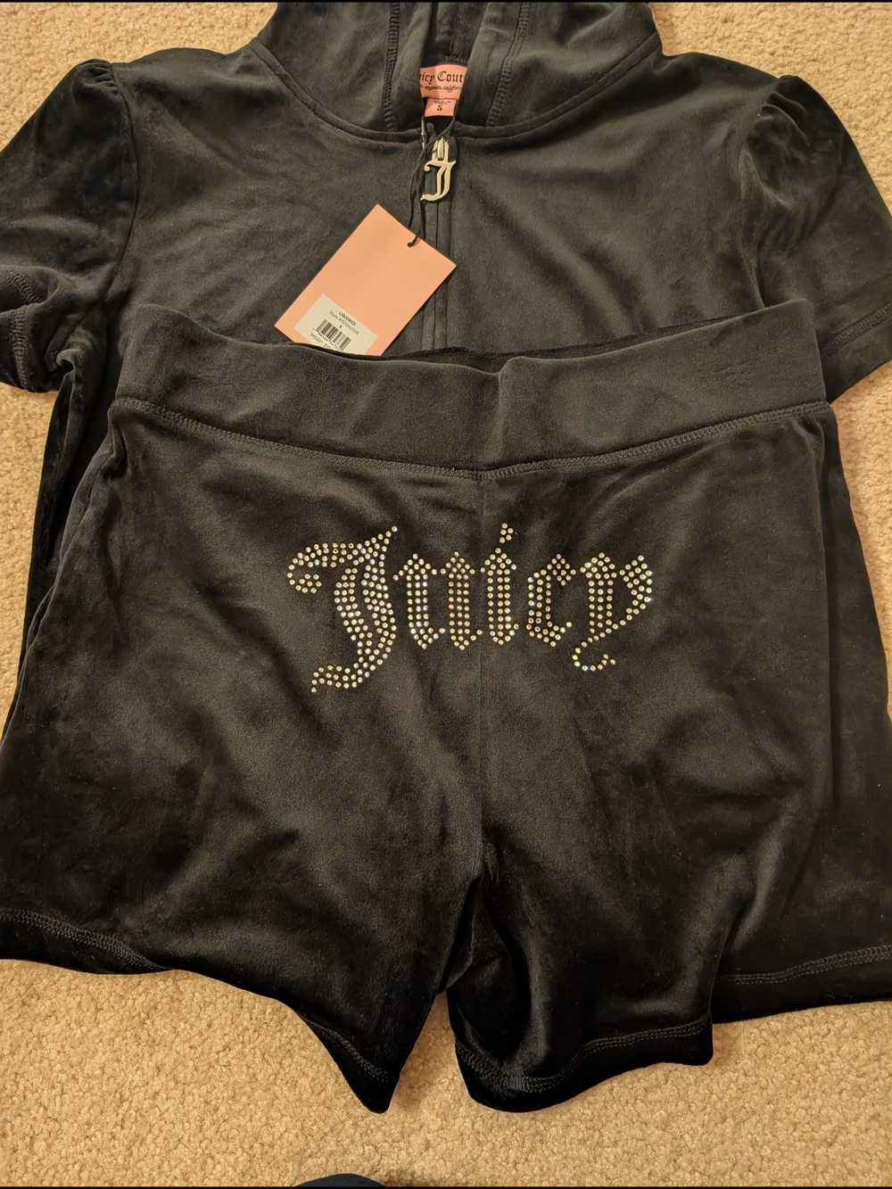 Juicy Couture Black Velour Logo Short Set